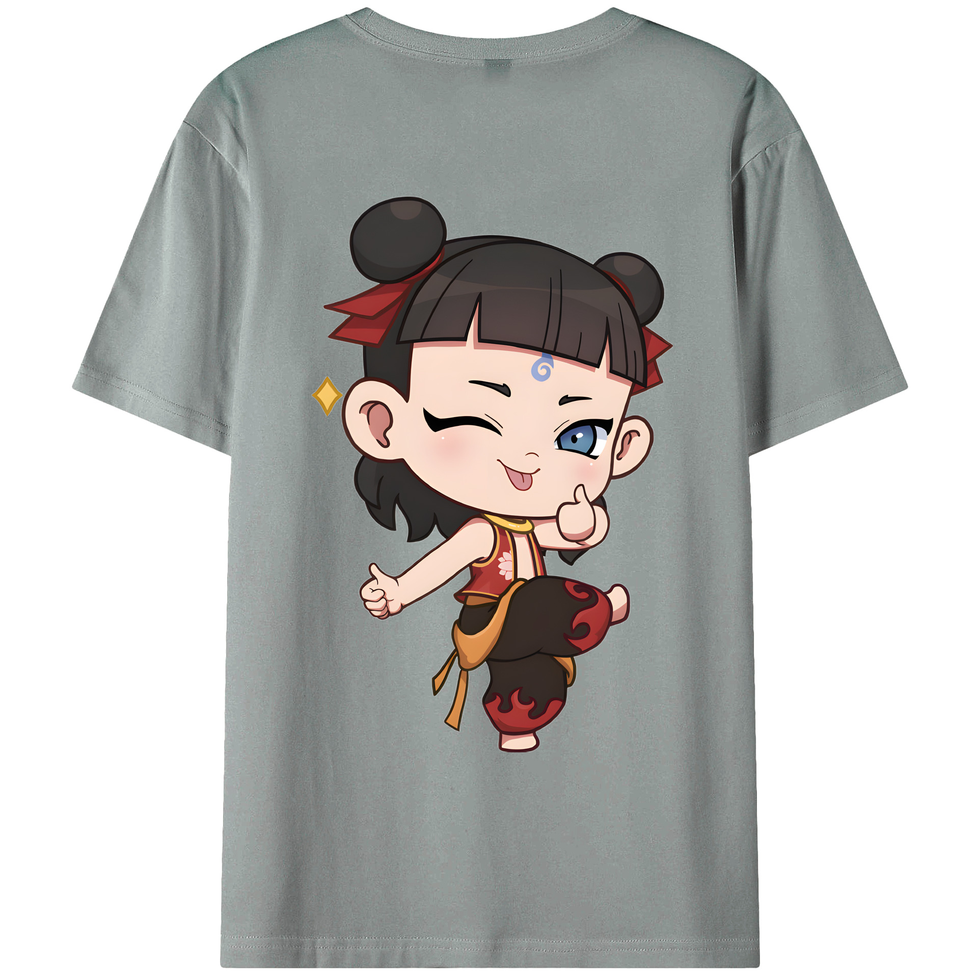（画像用） Ne Zha 2 ナタ 魔童の大暴れ 綿100％ メンズ半袖Tシャツ（バックプリント） 通気性